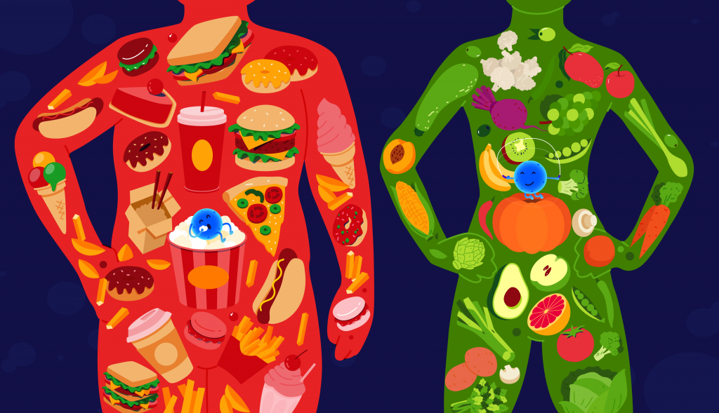 La santé intestinale en une image : corps bien nourri VS corps mal nourri
